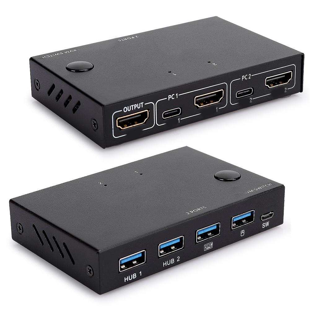 

HDMI-разветвитель-переключатель, компьютерные аксессуары, 4K, 2-в-1-выход USB, черный для мыши чёрный