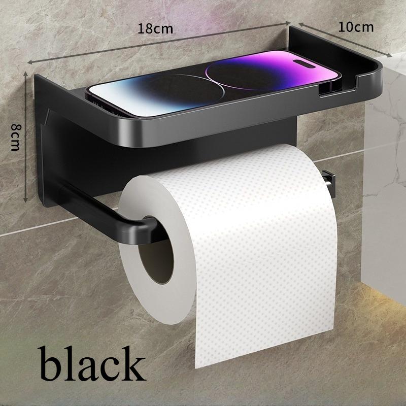 

1pcs Black Toilet Paper Holder Bathroom Wall Mount Multifunction WC Paper Phone Holder Shelf Towel Roll Shelf Accessories