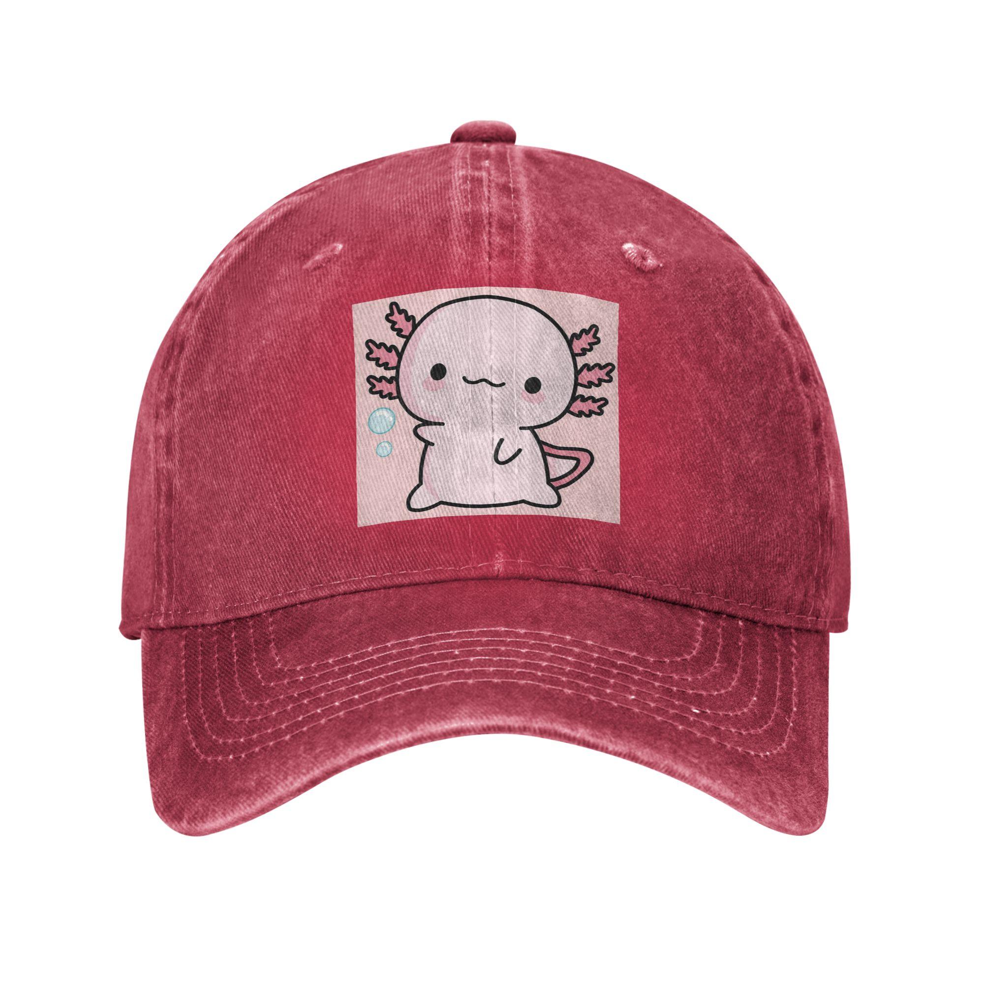 Cute Axolotl Salute Denim Cap Casual Baseball Caps Adjustable Hat Summer Unisex Baseball Hats One Size