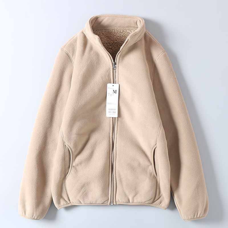 Export Single Order Autumn and Winter Men's and Women's Double-Layer Composite Fleece-Lined Thickened Lamb Wool Warm Stand-Collar Fleece Jacket