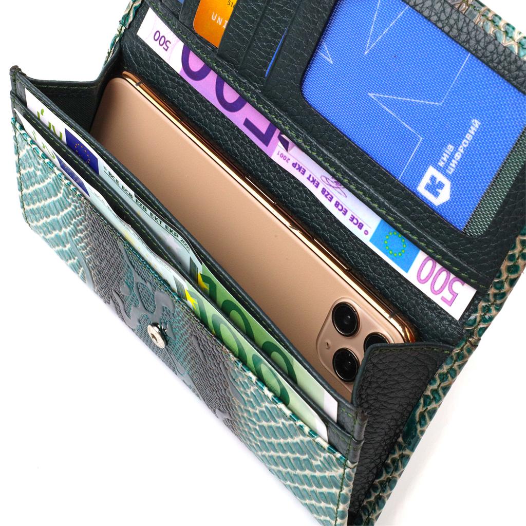 Patent Wallet for Women Made of Genuine Textured Leather with Reptile Embossing CANPELLINI 21824 Green