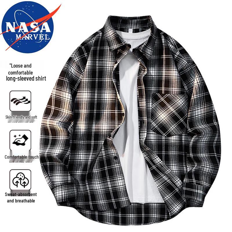 NASA MARVEL Men's Plaid Long Sleeve Shirt