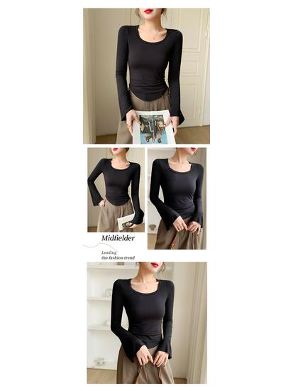 Women's Autumn/Winter Modal Round Neck Flared Long Sleeve Slim Base Layer Top