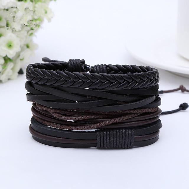 

Ретро плетеный вручную браслет из коровьей кожи: Натуральная кожа Европейский и американский мужской стиль чёрный