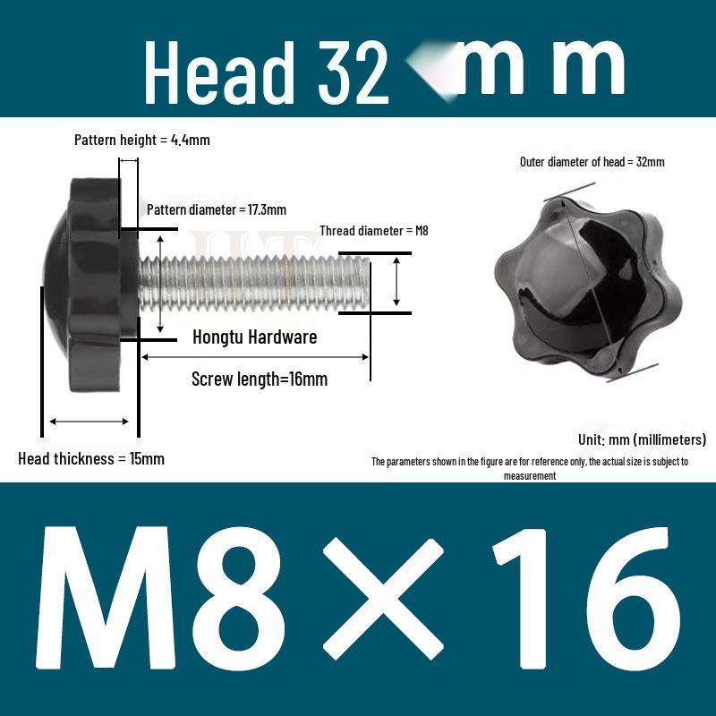 32-Head Rubber Six-Star Plum Blossom Handle Knob M5/M6/M8 Plastic Thumb Screw