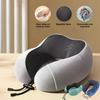 Portable Memory Foam Hooded U-Shaped Travel Pillow Soft Sleep Pillow Neck Support For Airplane Office Plane Train Offic And Home