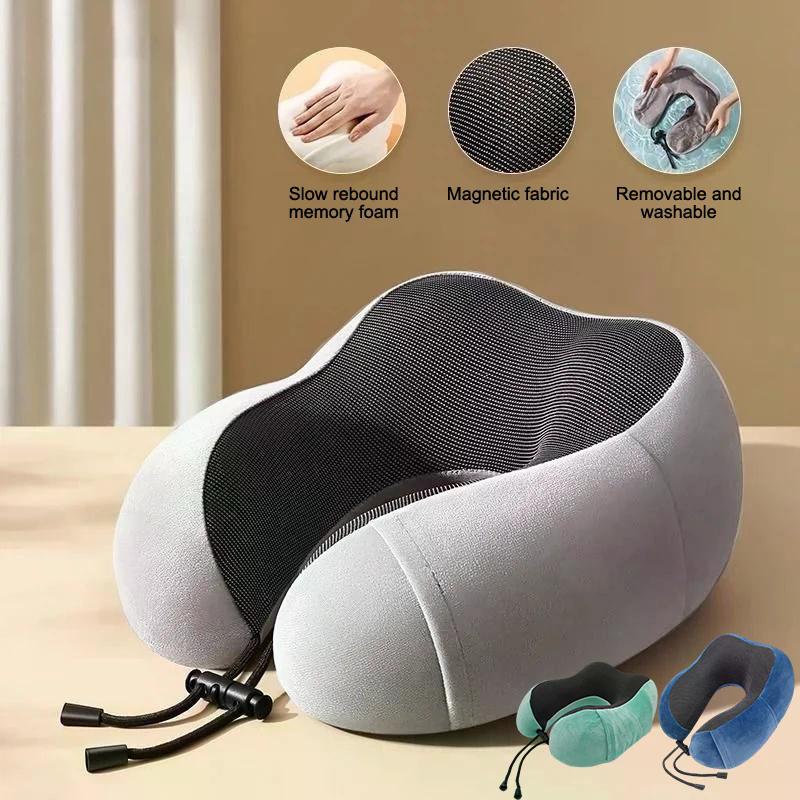 Portable Memory Foam Hooded U-Shaped Travel Pillow Soft Sleep Pillow Neck Support For Airplane Office Plane Train Offic And Home