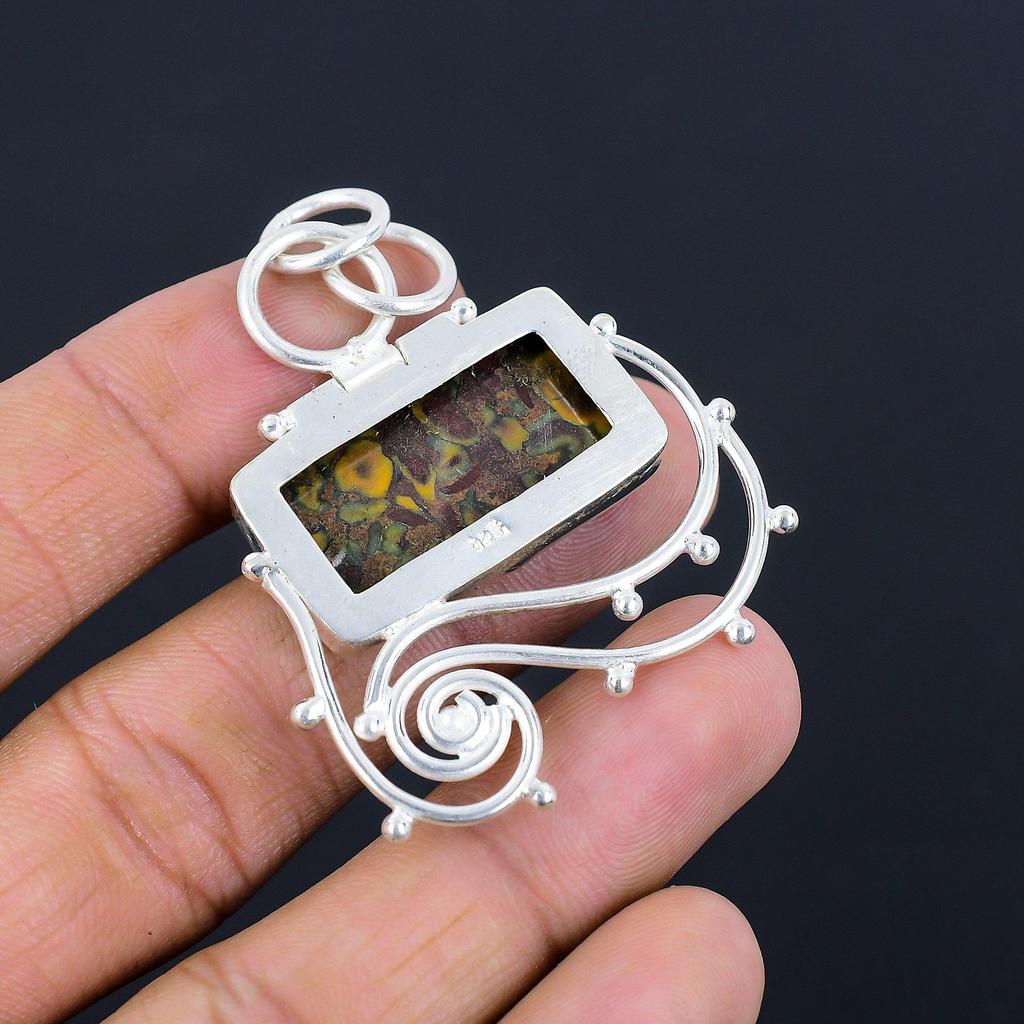 Radiant Natural Fruit Jasper 925 Silver Bezel Birthday Sister Pendant Jewelry