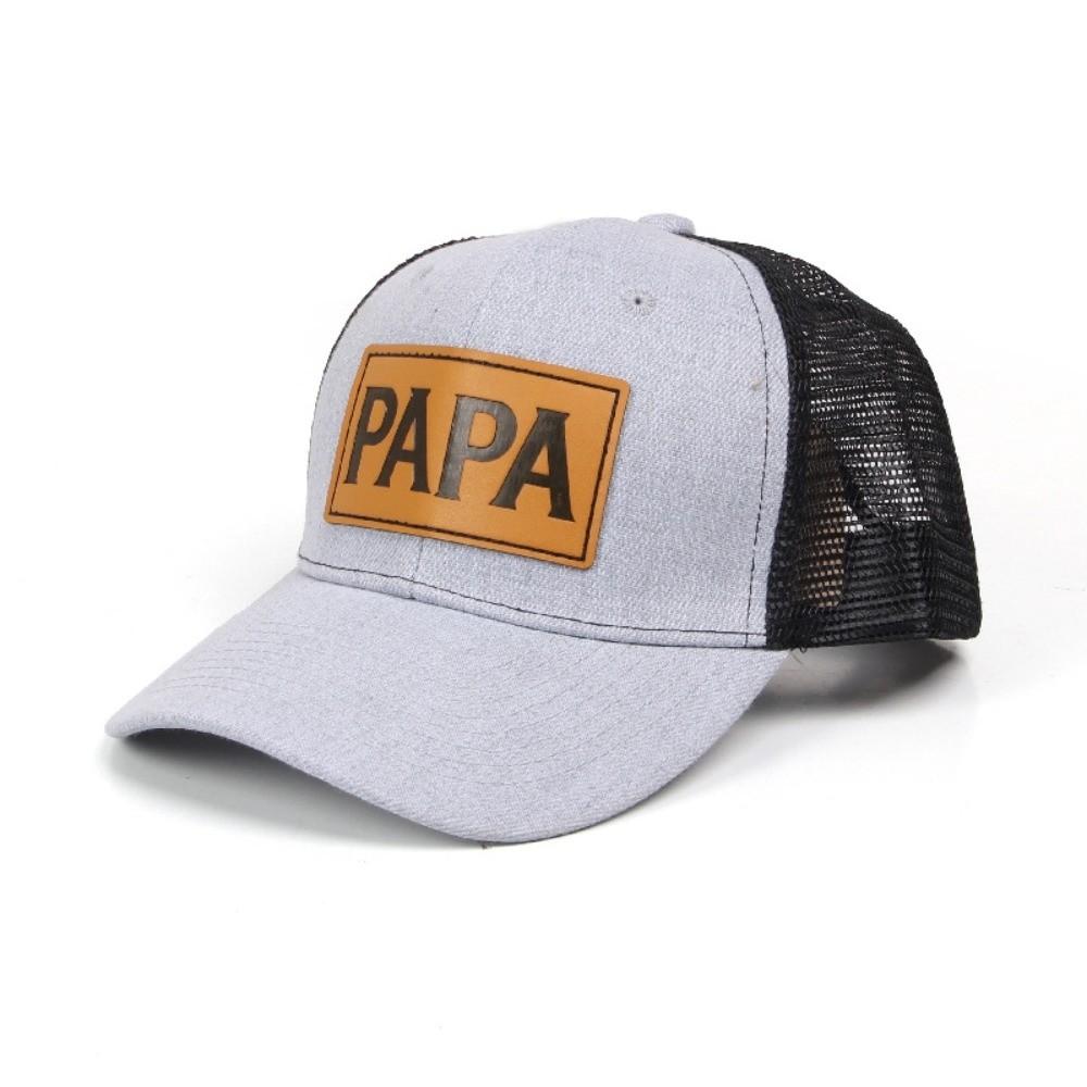 Curved Brim Mesh Trucker Hat PAPA Leather Label Casual Dad Hat Retro Trucker Cap  For Men