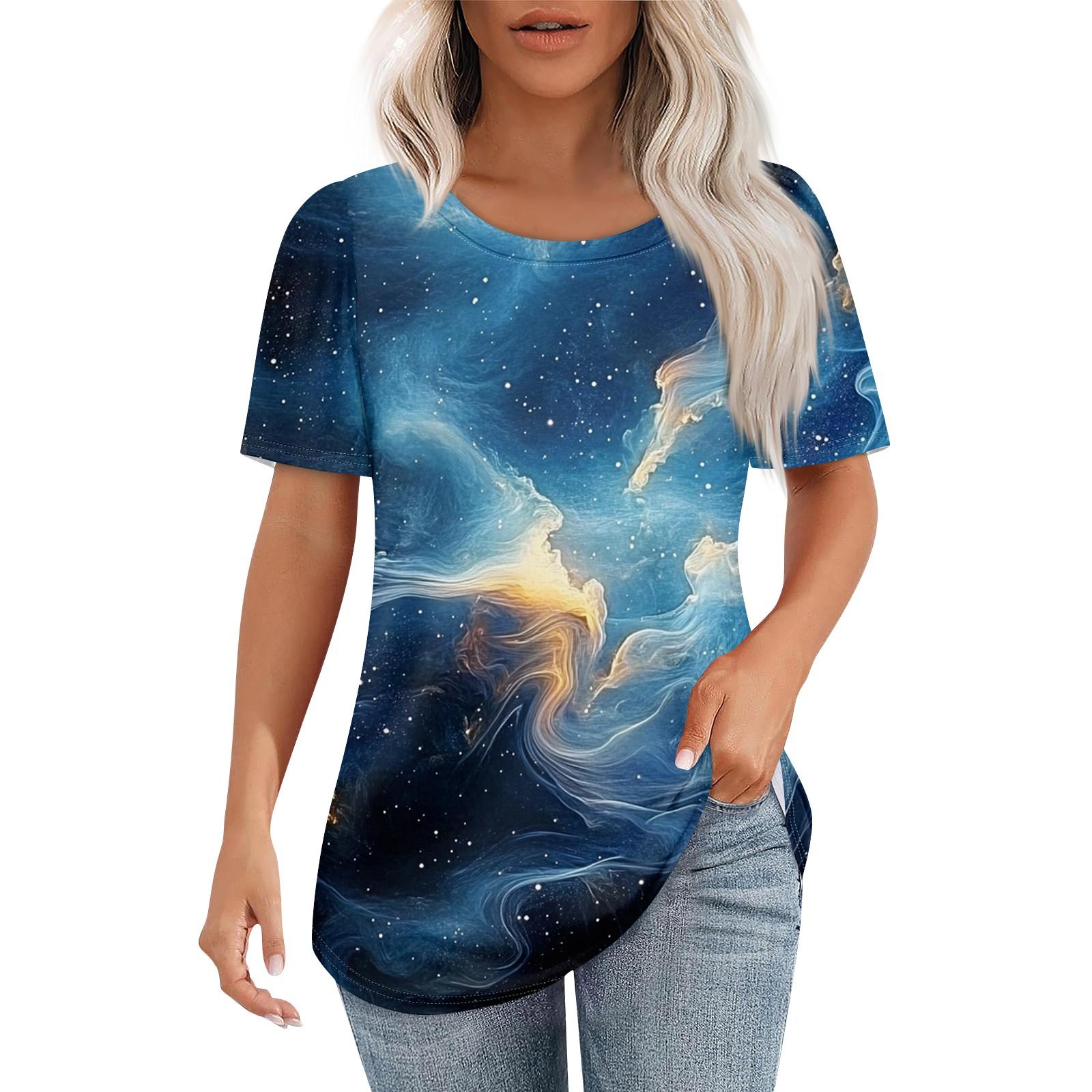 

Женская футболка с принтом неба, модная, повседневная, с круглым вырезом и коротким рукавом XL синий