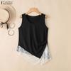 ZANZEA Women Casual Round Neck Lace Splice Summer Sleeveless Vest Tops