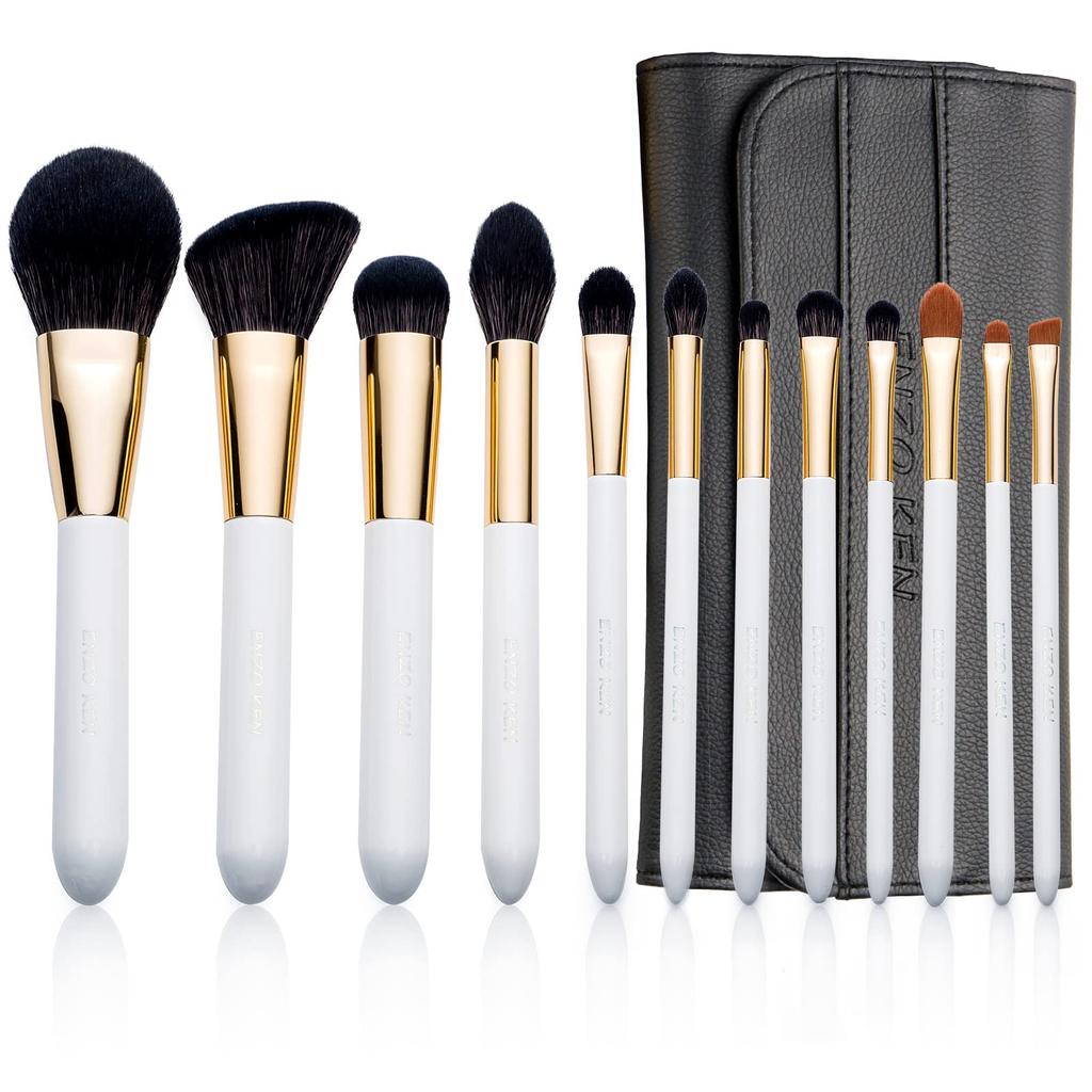 ENZO KEN Natural Black Goat Hair Makeup Brush Set with Foldable Cosmetic Professional Makeup Set of Eyeshadow Brush Super Soft Genuine Hair Makeup