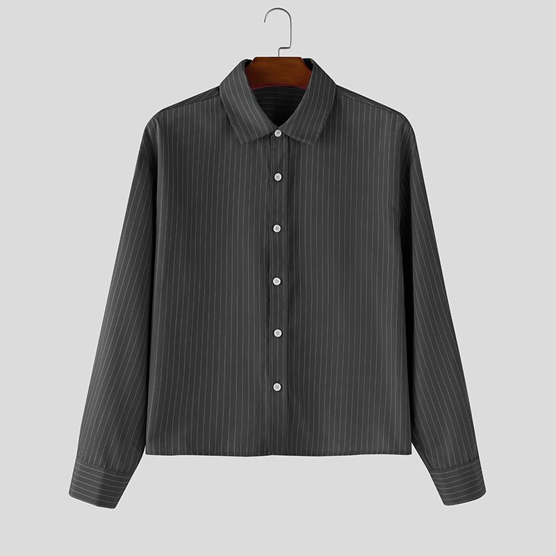 

INCERUN Plus Size Men Spring Turn Down Collar Long Sleeve Striped Shirts Casual Tops