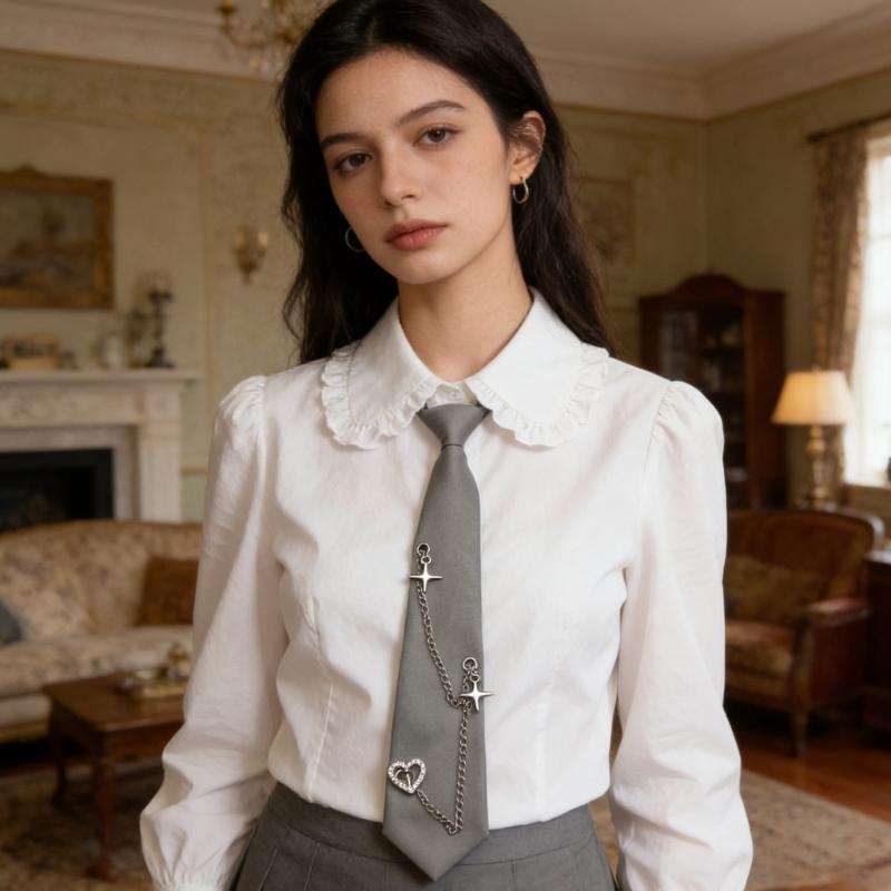 Ready Tied Metal Chain Necktie Academic Style Polyester Cloth For Students Professionals