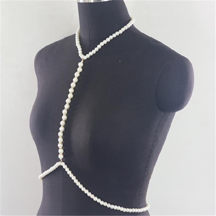 Female Body Chain Choker Jewelry Artificial Pearls Chain Formal Event Chest Chain