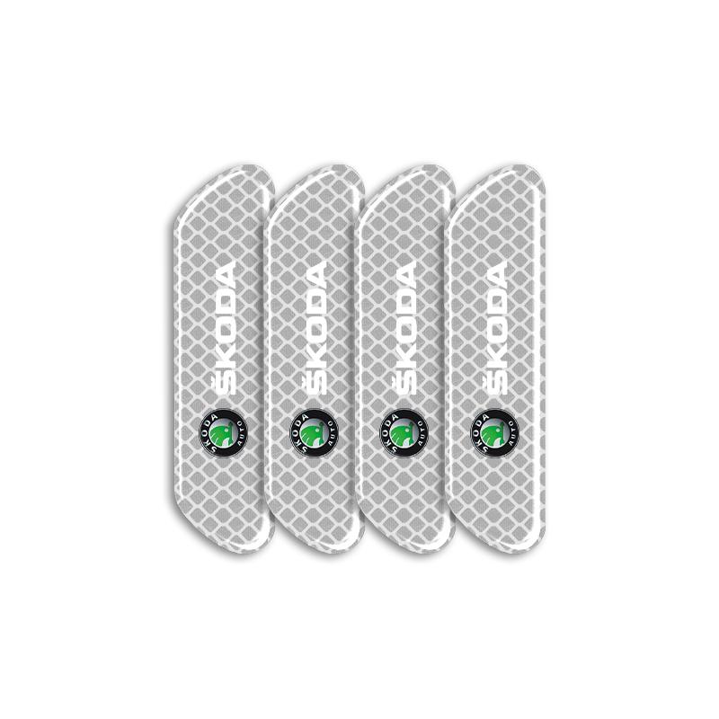 4PCS Car Door Safety Warning Reflective Mark Sticker Emblem For Skoda Octavia Superb Rapid Kodiaq Karoq Fabia Kamiq Roomster Citigo