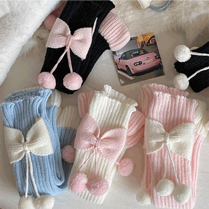 New Children Sweet Bowknot Leg Warmers Lolitas Knitted Socks for Girls Warm Foot Cover Cute Ballet Guards Socks Long Stockings
