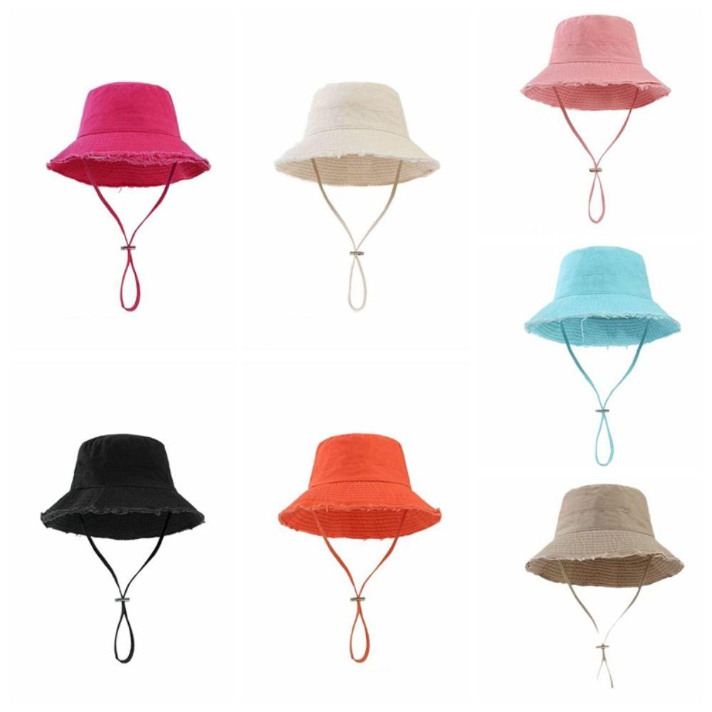 Solid Color Rough Edge Fisherman Hat Wide Brim Bucket Hat Fashion Outdoor Sun Hat  Male