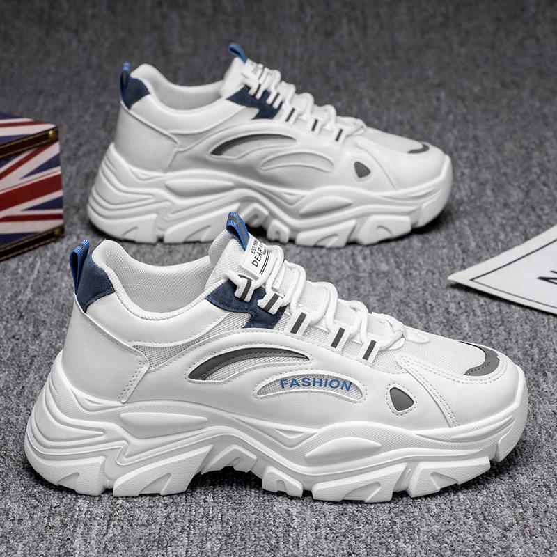Dad Shoes: Men's Trendy Breathable Mesh Sneakers, Versatile Thick-Soled White Casual Summer Sports Footwear.
