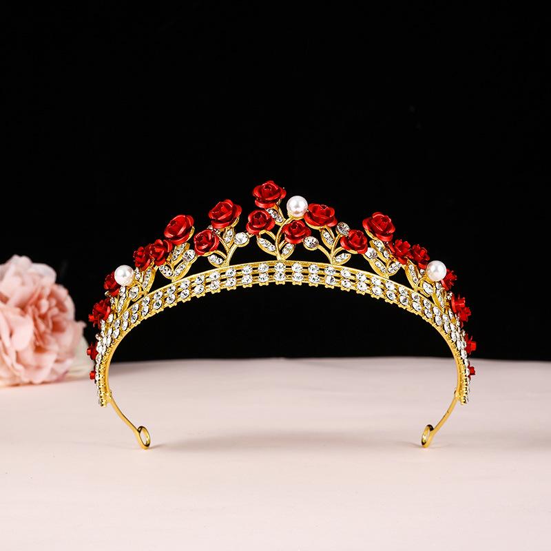 Three Piece Bride Headwear Set Korean Style Forest Themed Hair Band Red Hair Accessory Fairy Hair Band Toasting Wedding Dress and Accessories