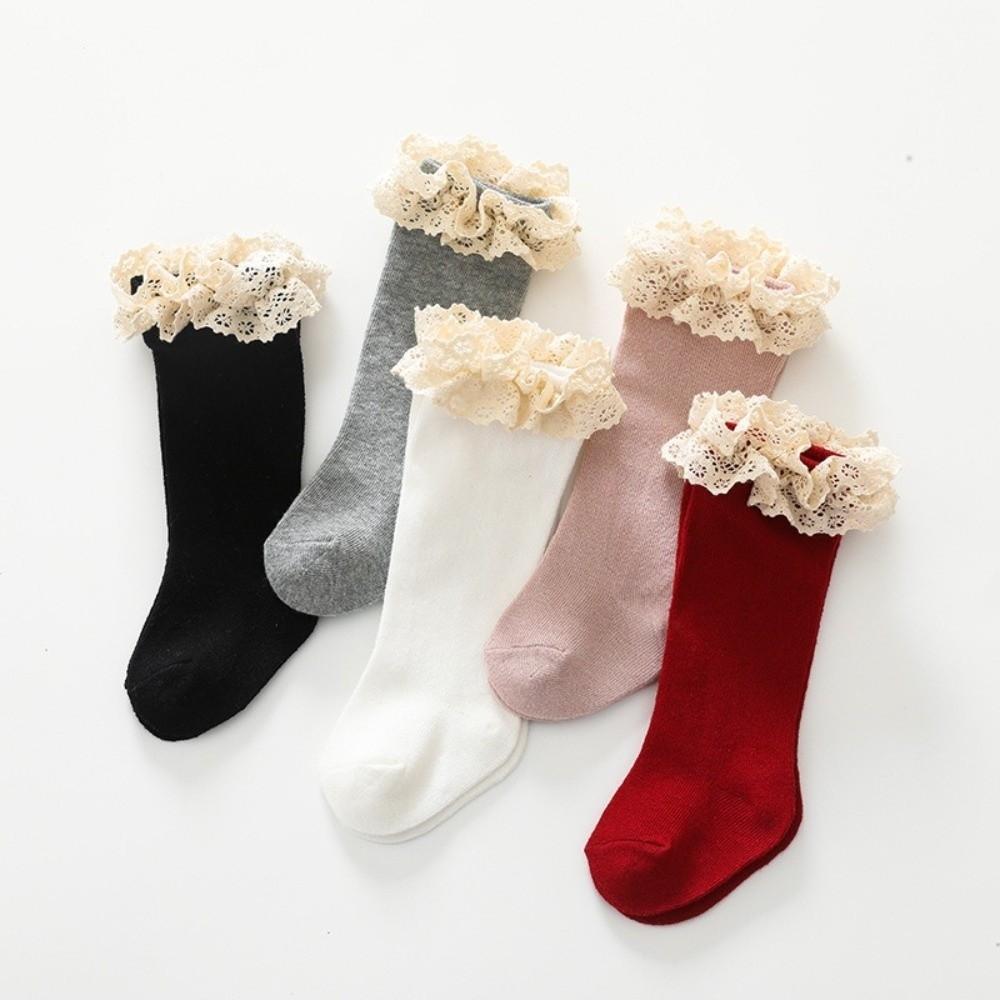 Hollow Lace Design Cotton Socks Knee High Length Princess Socks Vintage Mid Calf Socks  For Infant