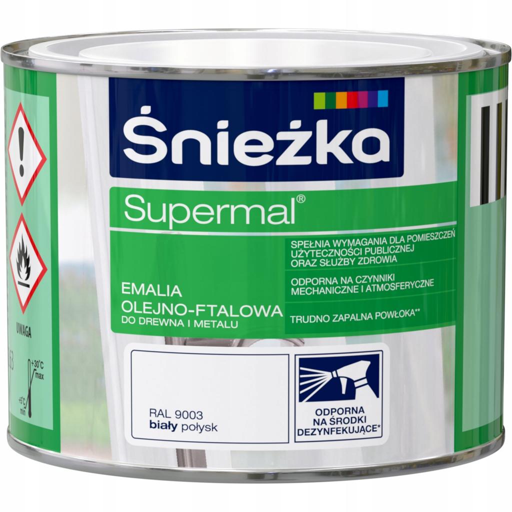 Śnieżka Supermal Emalia Olejno-Ftalowa Drewno Metal Biały Połysk 0,2L