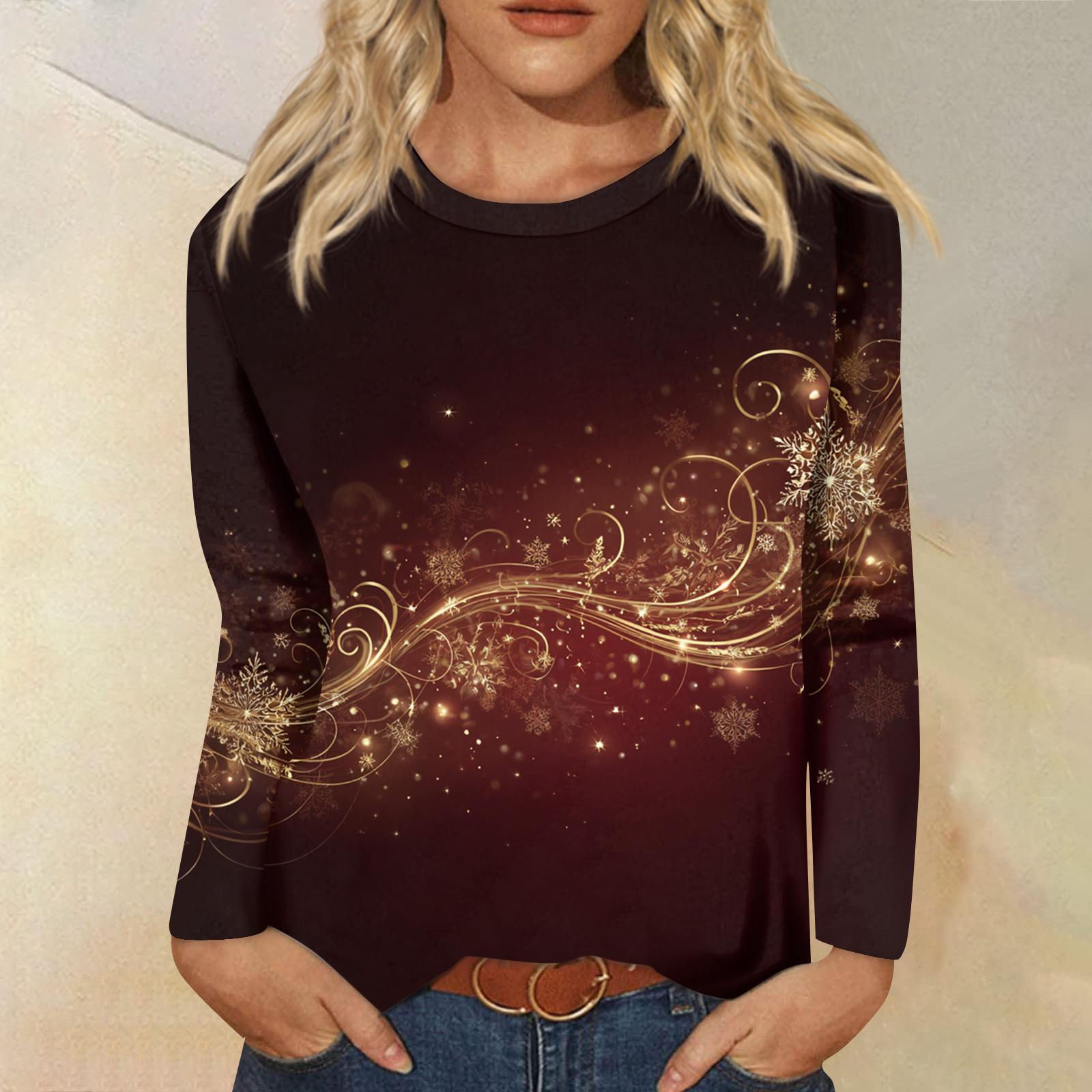 

Женская модная повседневная кофта с длинным рукавом и принтом, с круглым вырезом M винный