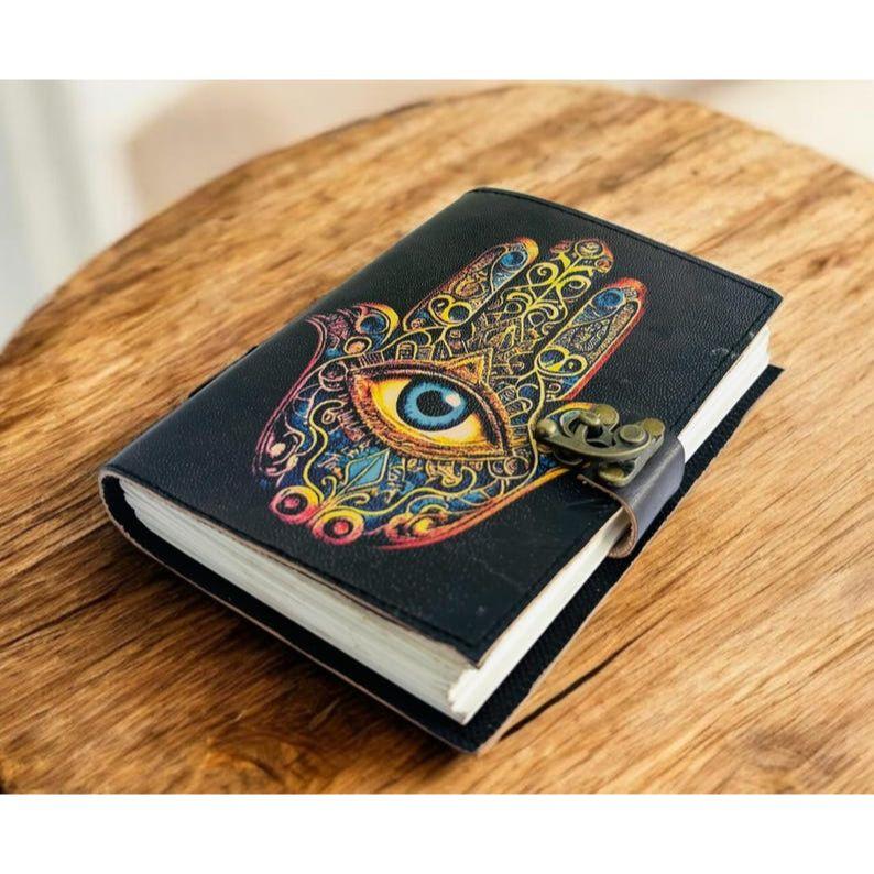 Hamsa Eye Leather Journal, Handmade Sketchbook, Dream Diary