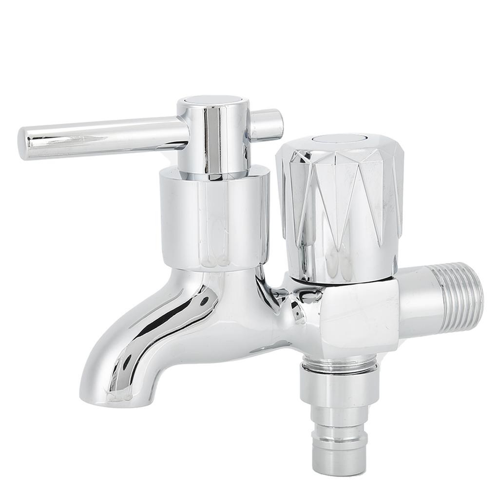 G1/2in Single Cold Double Heads Faucet 1 Inlet 2 Outlet Dual Use Washing Machine Water Tap