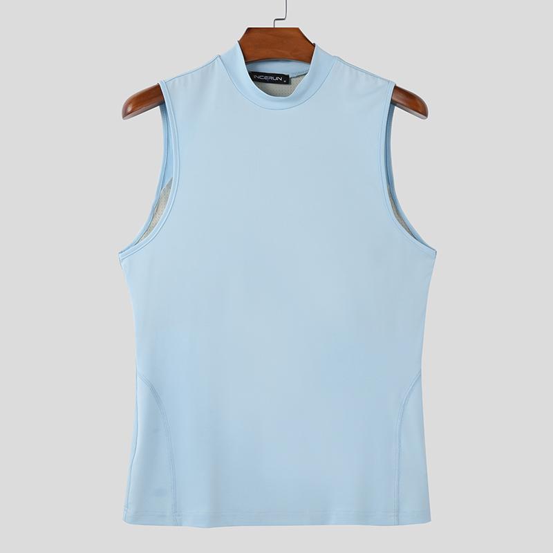 INCERUN Summer Men Sleeveless Back Patchwork Stretch Skinny Tank Tops T-shirts