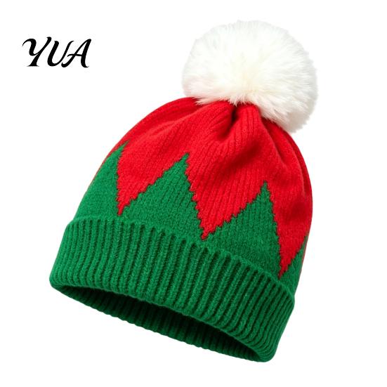 Feminine Pom Hat Women Christmas Elf Hat, Cozy Winter Knit with Stretchy Knitted Cap Pom, Warm Skull for Outdoor Cold Weather Stylish Girls