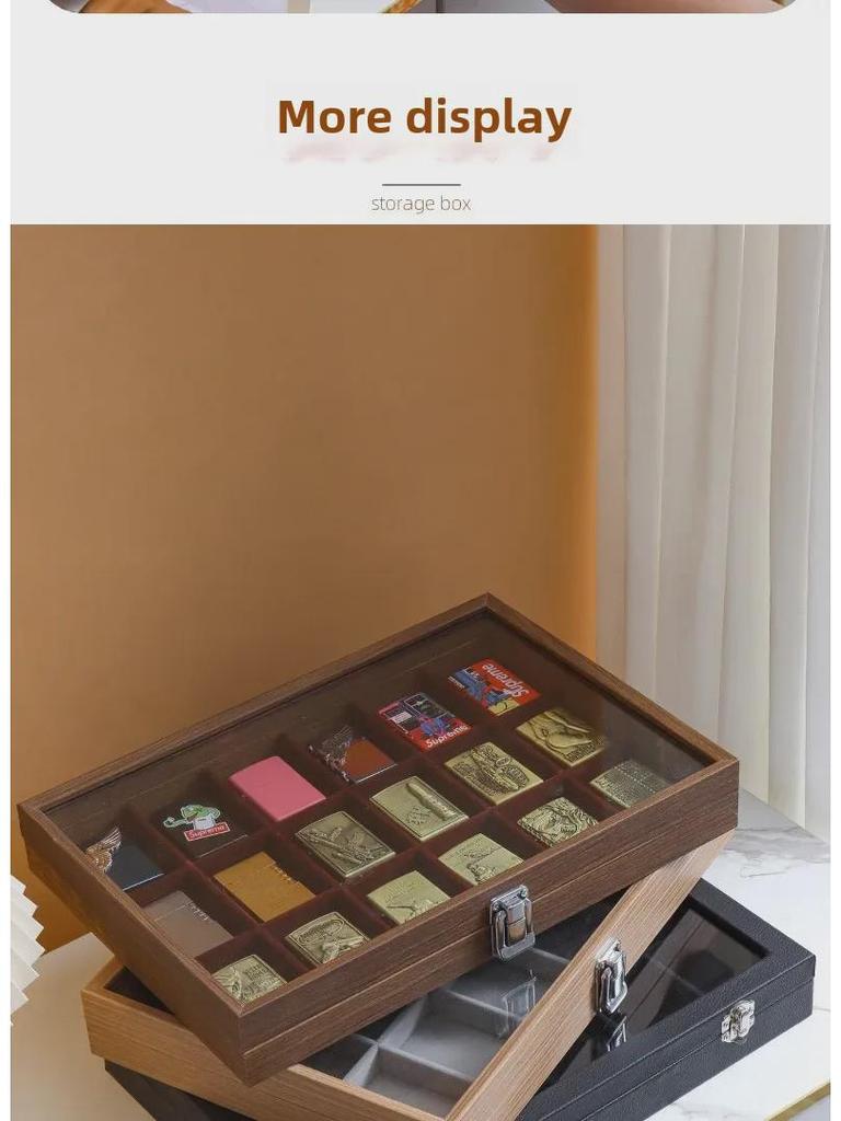 Windproof Lighter Display & Storage Box, Transparent Dustproof Cover, Large Capacity