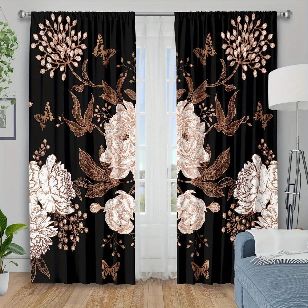 Room Darkening Jit Peony Floral Curtains Design Polyester Drapes Home Decor Holiday Window Dressing Curtain Set Of 2 Elegant Made With Rod Pocket