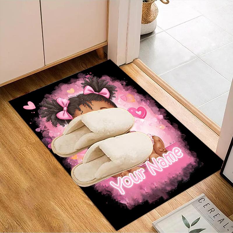 1PC Custom Name Pink Hearts Baby Girl Theme Floor Mat Ideal for Living Room, Game Rooms, Office, Bedroom Floor Mat Playful Design