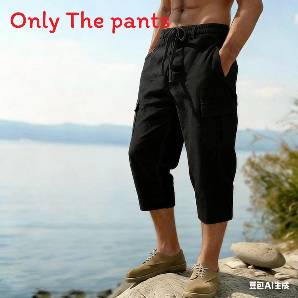 Pantaloni Cargo Casual da Uomo in Cotone e Lino con Tasche Multiple per la Moda Primavera Estate