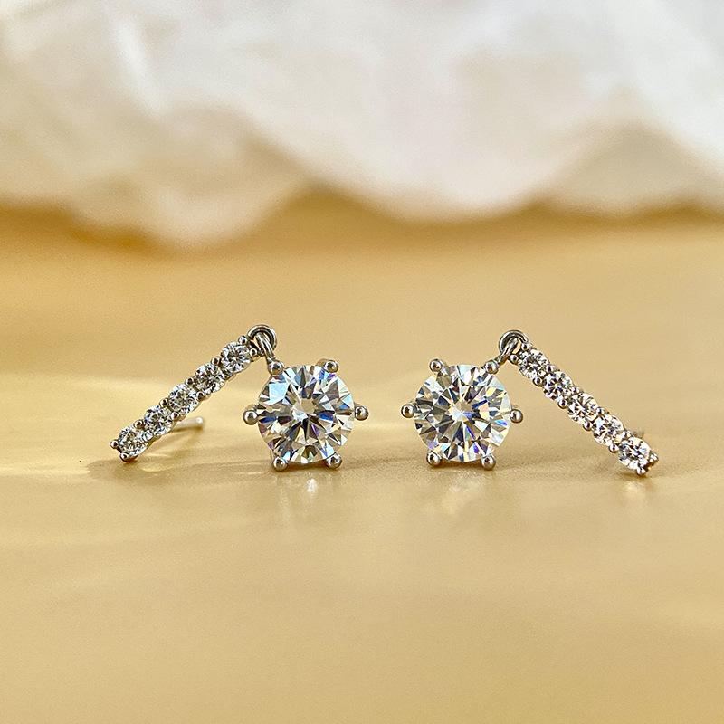 6.5mm Drop Dangle Moissanite Earrings S925 Sterling Silver Linear Chain Fine Jewelry For Women