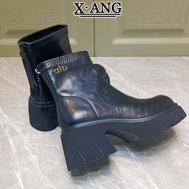 cm high-heeled elastic thin boots children's leather thick-heeled short boots thick-soled heightening Martin boots women's Chelsea boots