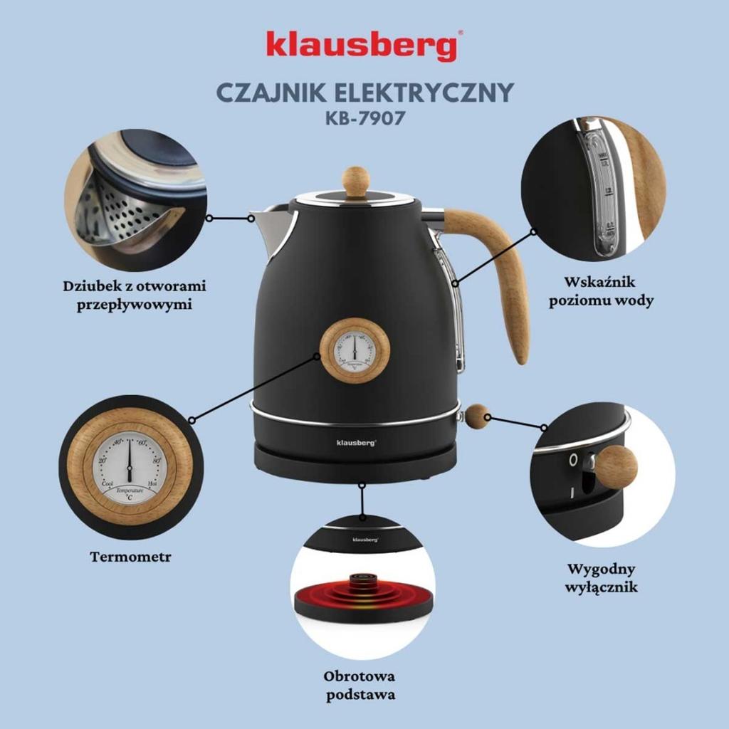 Czajnik Elektryczny 1,7L Z Termometrem Klausberg Kb-7907 Retro