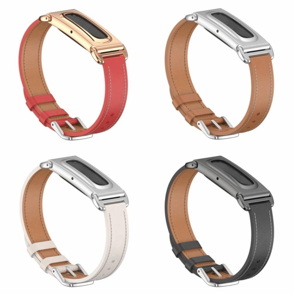 Leather Fitness Tracker Strap Metal Case Replacement Wristband for Google Fitbit Air for Men Women