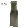 Women's Strapless Tube Top Maxi Dress Off Shoulder Patchwork Evening Dress Satin Bodycon Long Dress for Cocktail Party Wedding