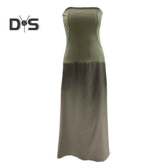 Women's Strapless Tube Top Maxi Dress Off Shoulder Patchwork Evening Dress Satin Bodycon Long Dress for Cocktail Party Wedding