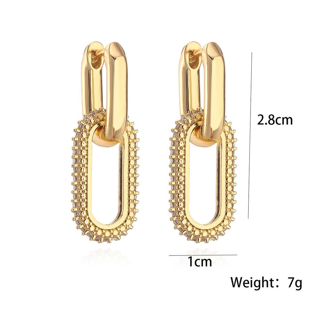 Manchette d'oreille tendance double anneau ovale avec cristaux complets Boucles d'oreilles mode uniques pour femmes