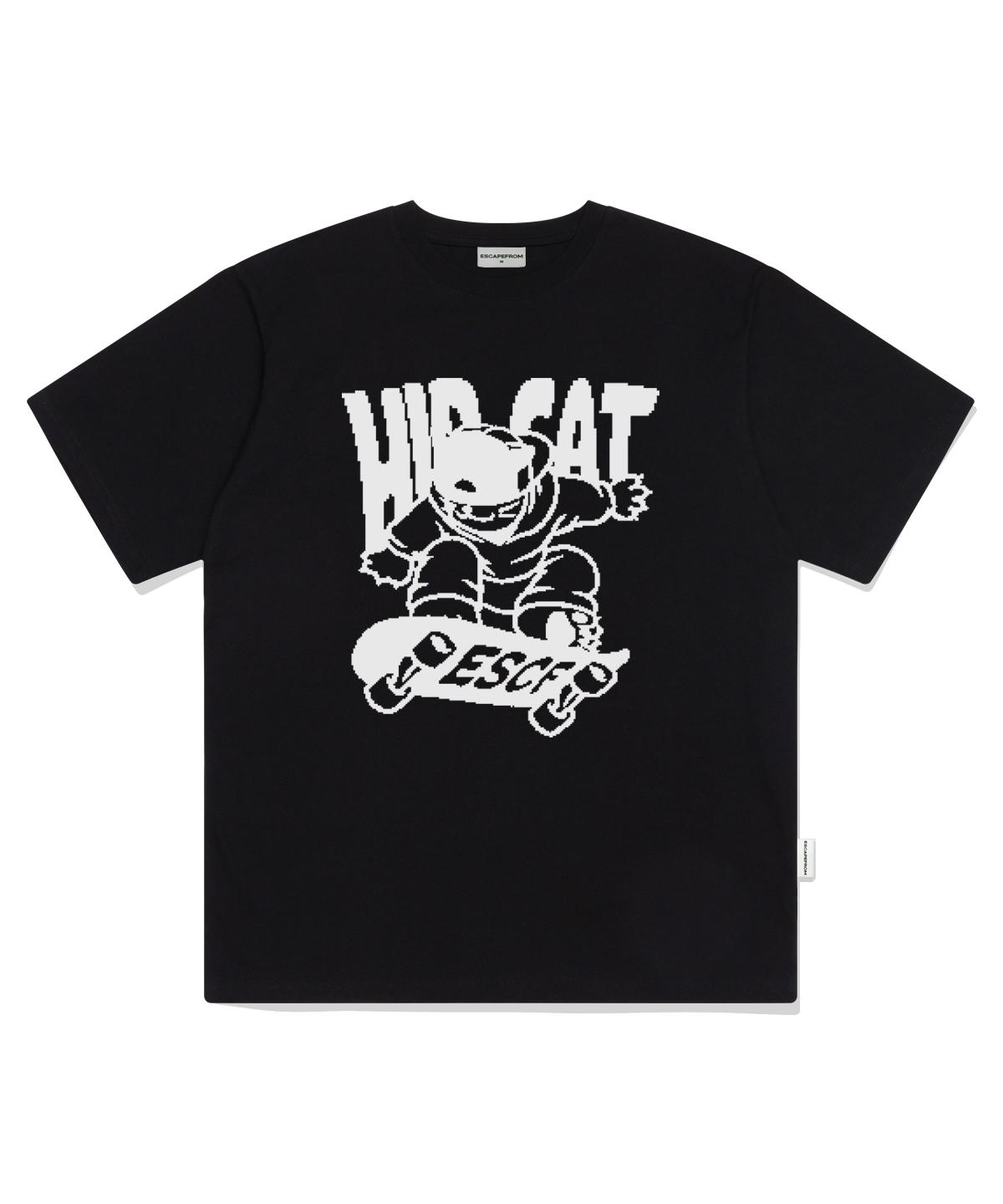 Escape From White Hip Cat Skateboard Print Oversized Short Sleeve T-Shirt Black L