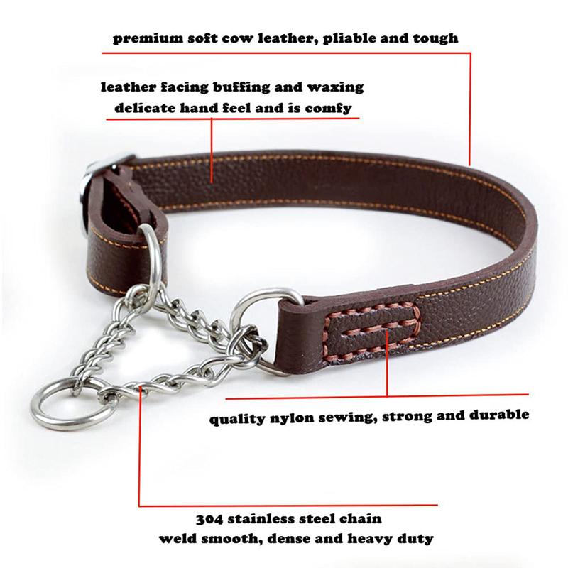 Benepaw Martingale Leather Collar No Pull Anti-Escape Training Dog Collar Stainless Steel Pet Chain For Small Medium Large Dogs