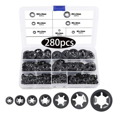 280Pcs Plum Blossom Ring Bearing Clip Ring M3-M12 Plum Blossom Bearing Clip Ring 65 Manganese Steel