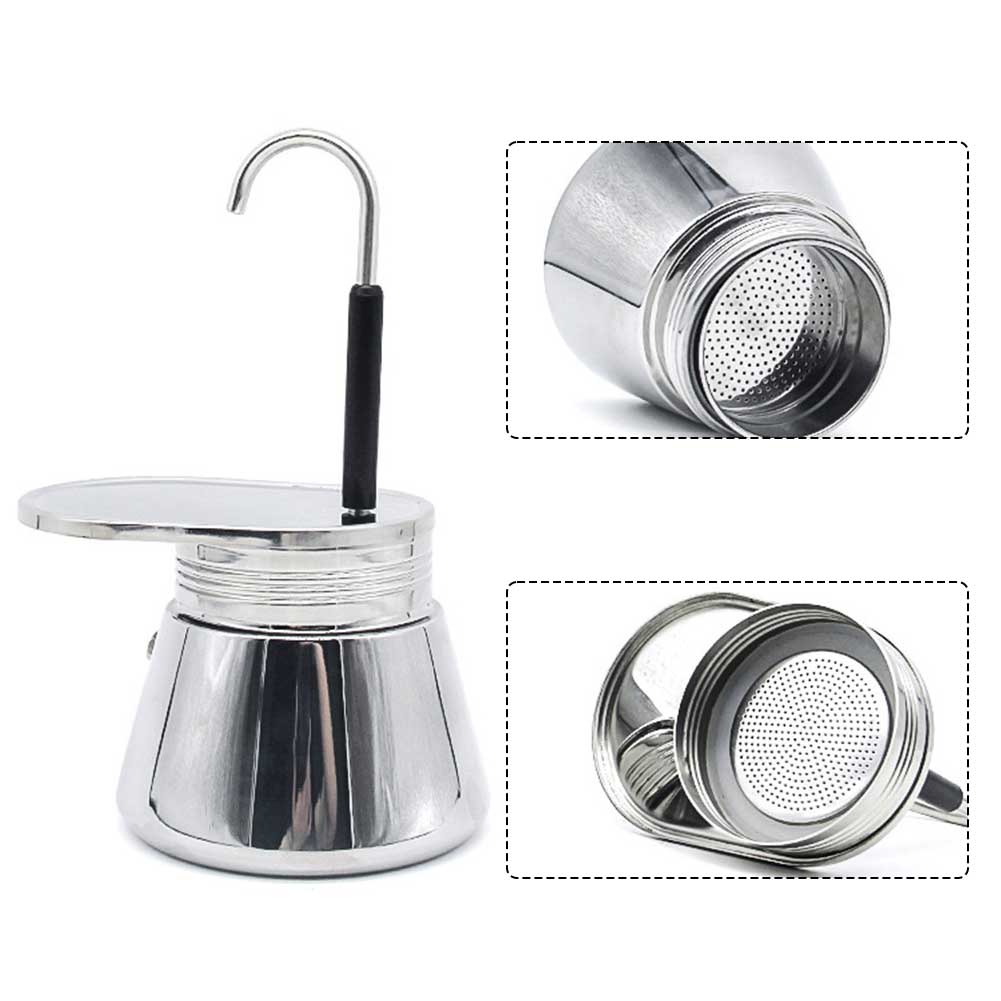 Coffee Moka Pot Hand Household Office Tea Tools Washable Coffee Maker Espresso Reusable Silver Stainless Steel