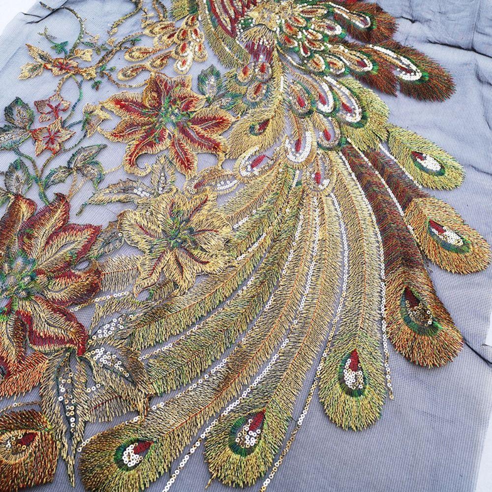 130X60CM Lace Fabrics Applique DIY Embroidery Sequin Lace Applique  Wedding Bridal Gown Party