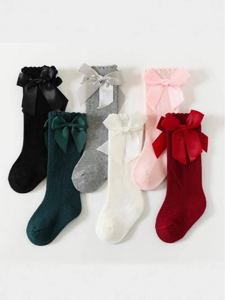 2026 Cotton Baby Princess Bow Socks - Spanish Style Long Cuff for Girls