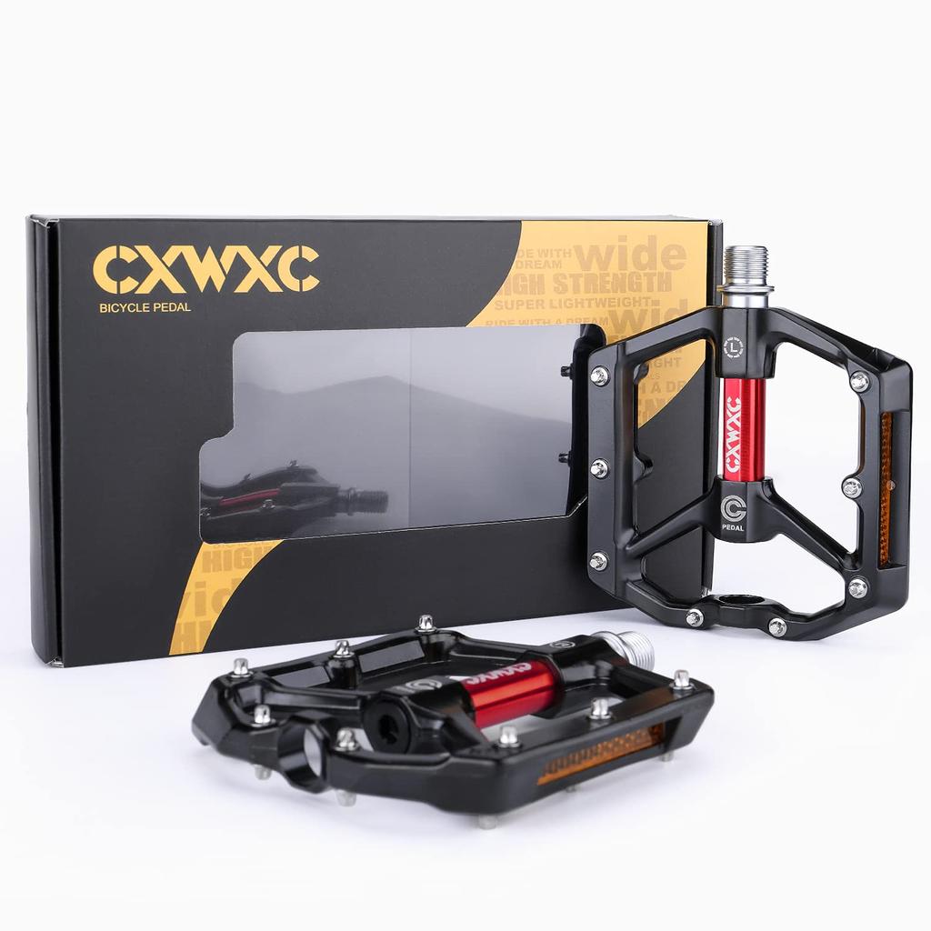 CXWXC Bicycle Flat Pedals with Reflectors, Aluminum, for Road Bikes, Cross Bikes, MTBs, etc. (CX-930_RD)