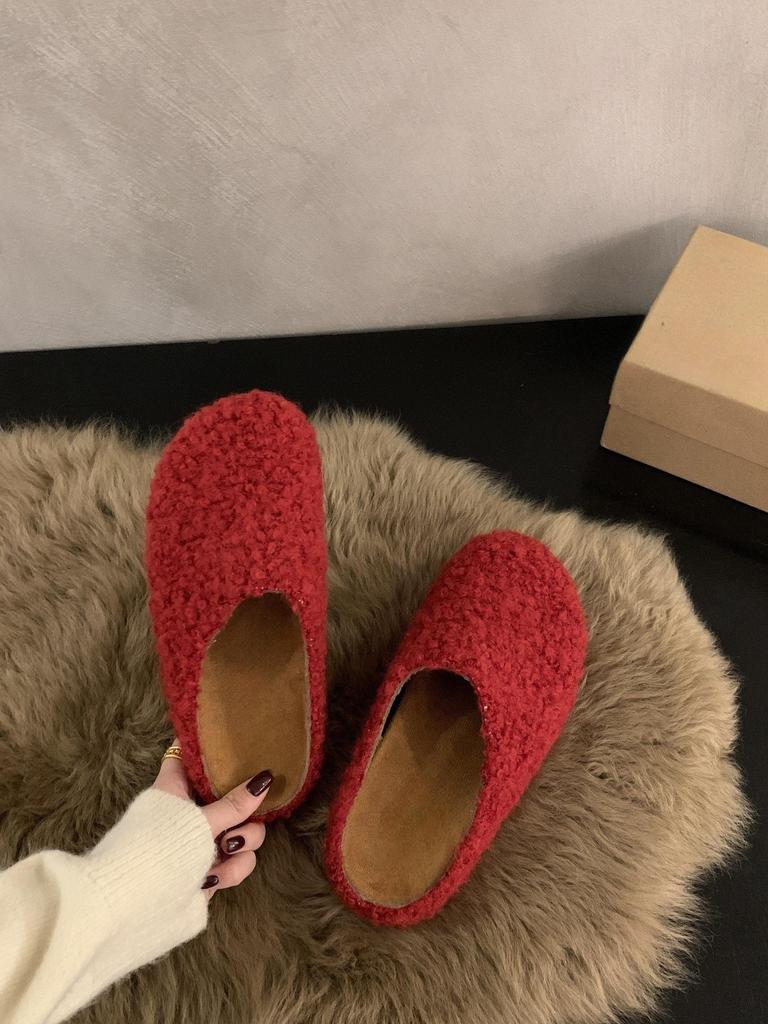 Platform Slippers Women's Autumn and Winter Retro Fluffy Bag Head Half Slippers Women Wear Lazy Muller Shoes